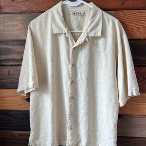 Tommy Bahama 100% Silk Men's XL Button Down Short Sleeve Shirt Pale Yellow